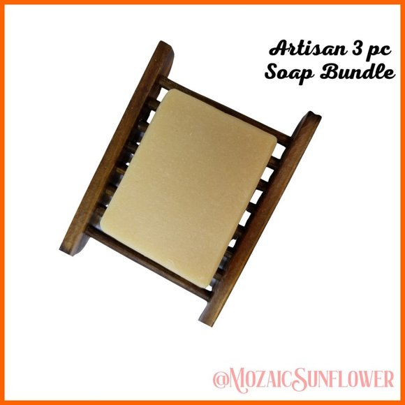 Artisan Crafted Goats Milk Fragrance Free Soap Bamboo Soap Tray Loofah Set - Picture 2 of 3